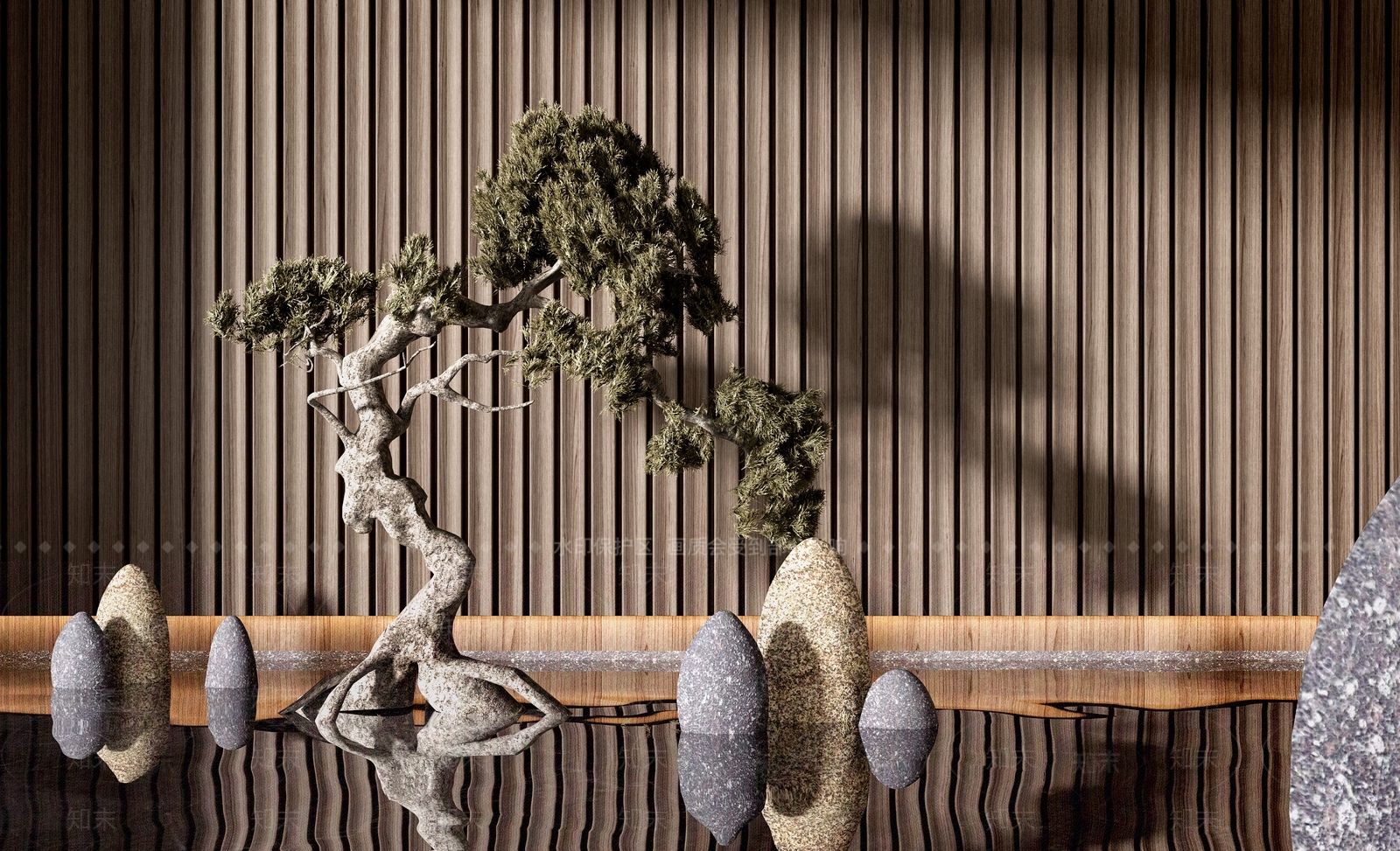 中式仿真松树山石小景组合3D模型下载【ID:1101432323】