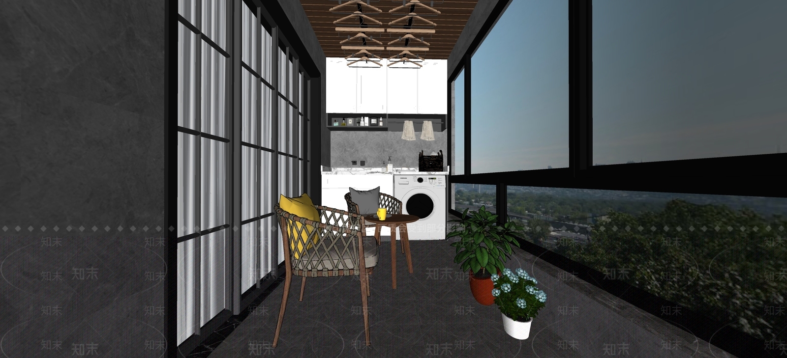 现代家居阳台SU模型下载【ID:1101435055】