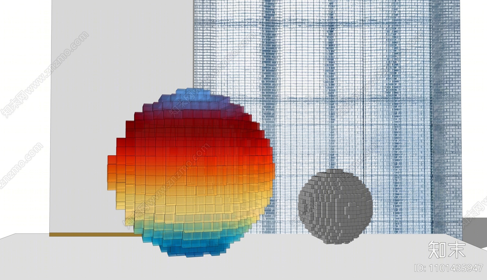 现代亚克力彩色球形雕塑SU模型下载【ID:1101435947】