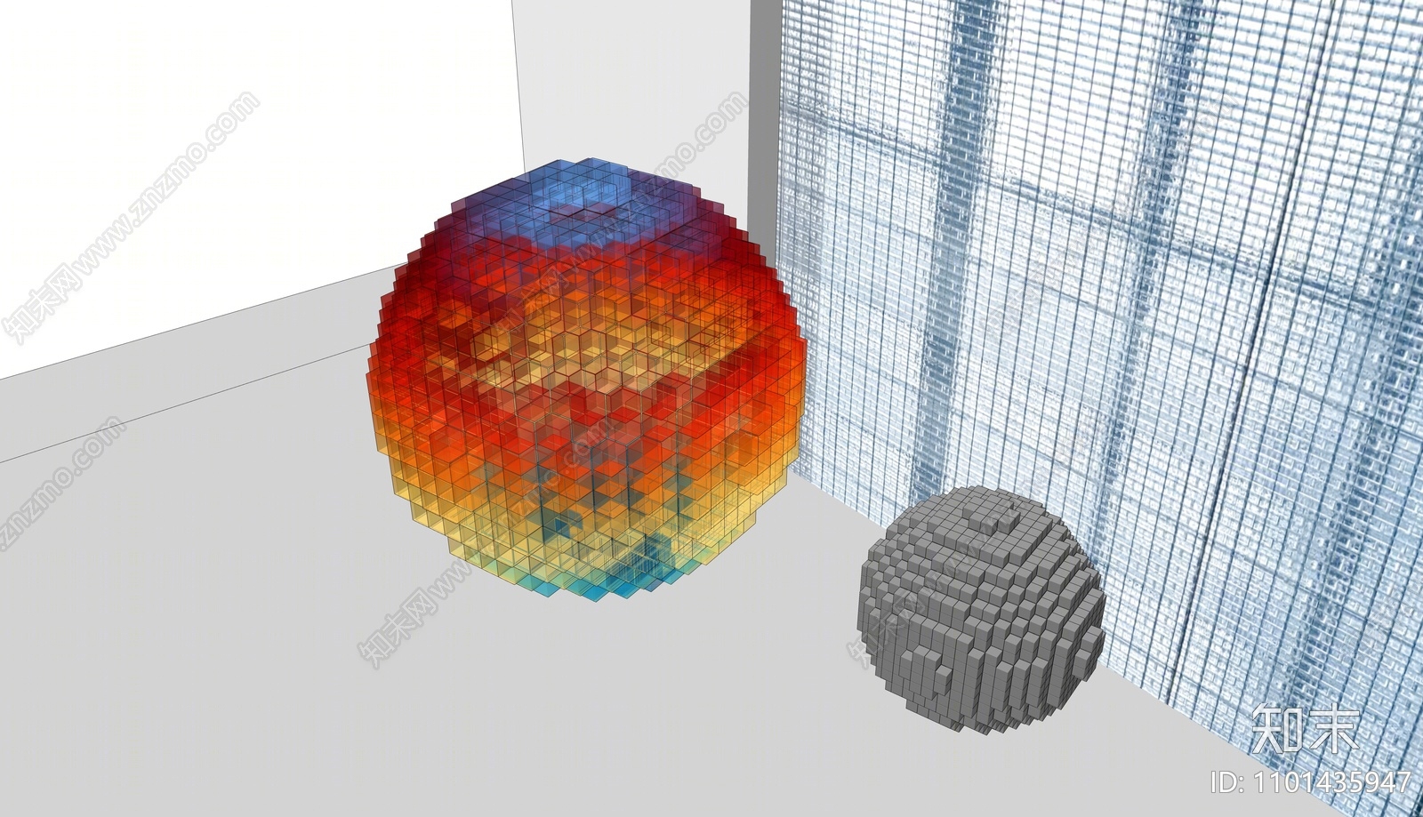 现代亚克力彩色球形雕塑SU模型下载【ID:1101435947】