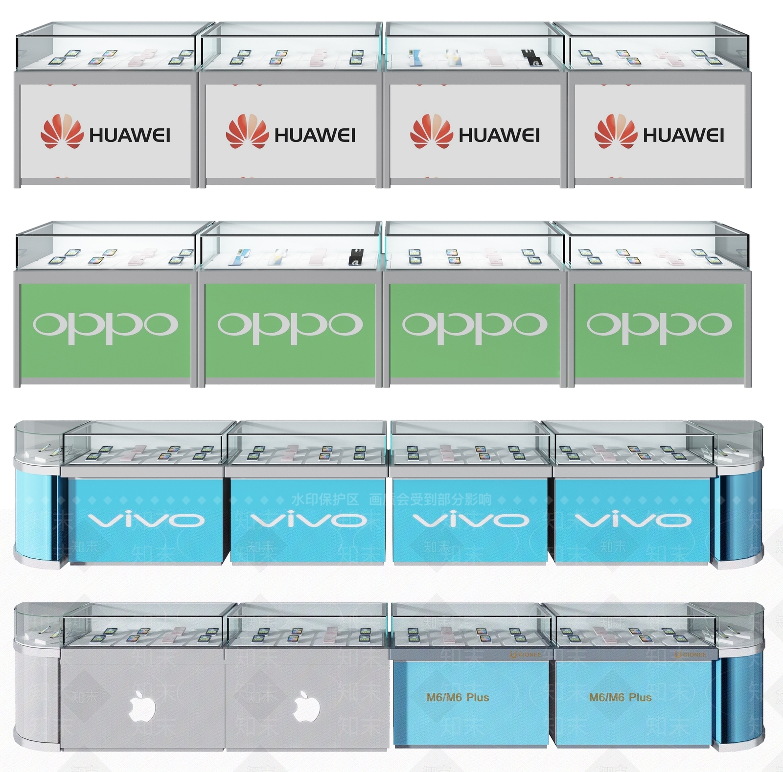 现代手机玻璃展柜组合3D模型下载【ID:1101444692】