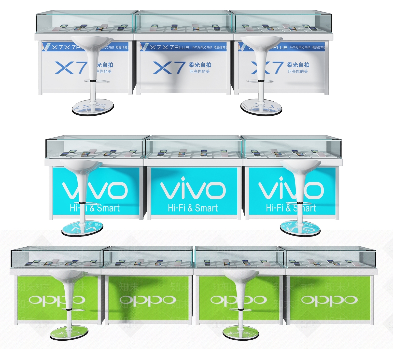 现代手机玻璃展柜组合3D模型下载【ID:1101446214】