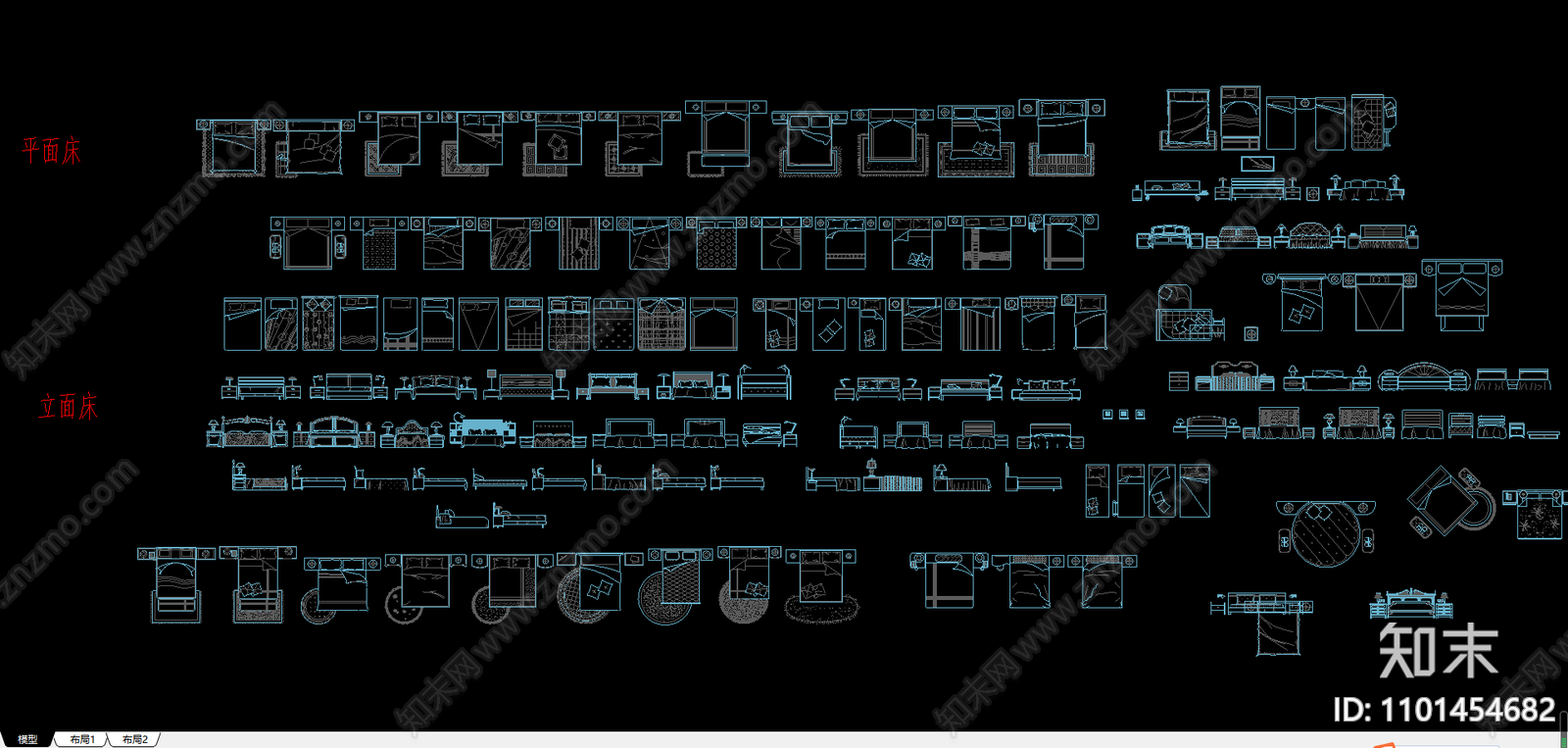 CAD床图库大全cad施工图下载【ID:1101454682】