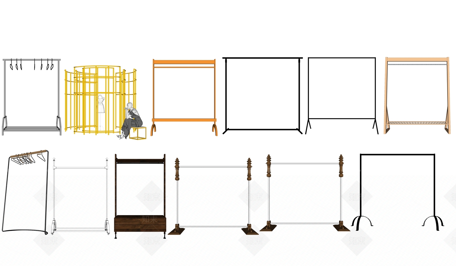 现代落地挂衣架SU模型下载【ID:1101515353】
