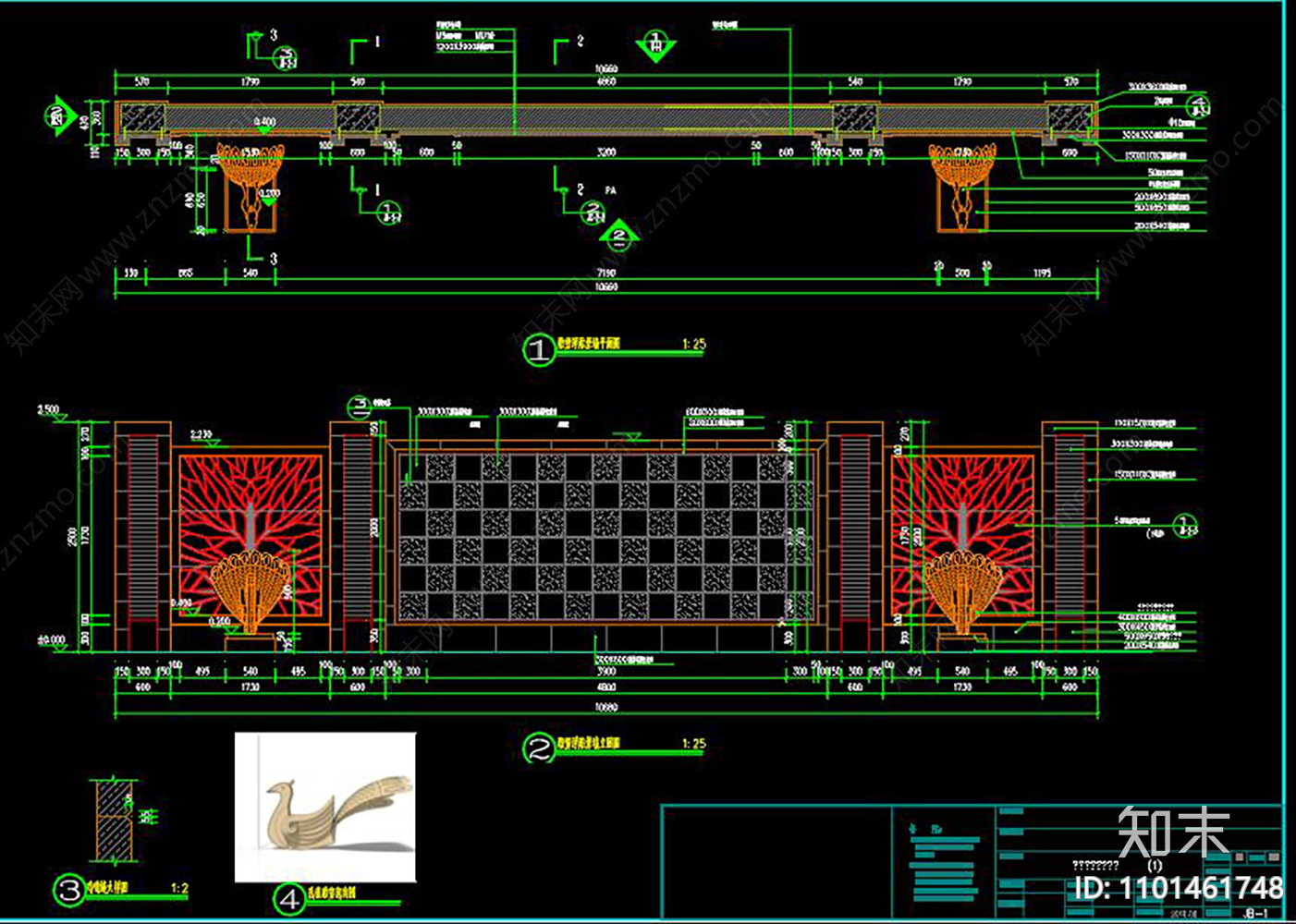 雕塑浮雕景墙详图CAD施工图下载【ID:1101461748】