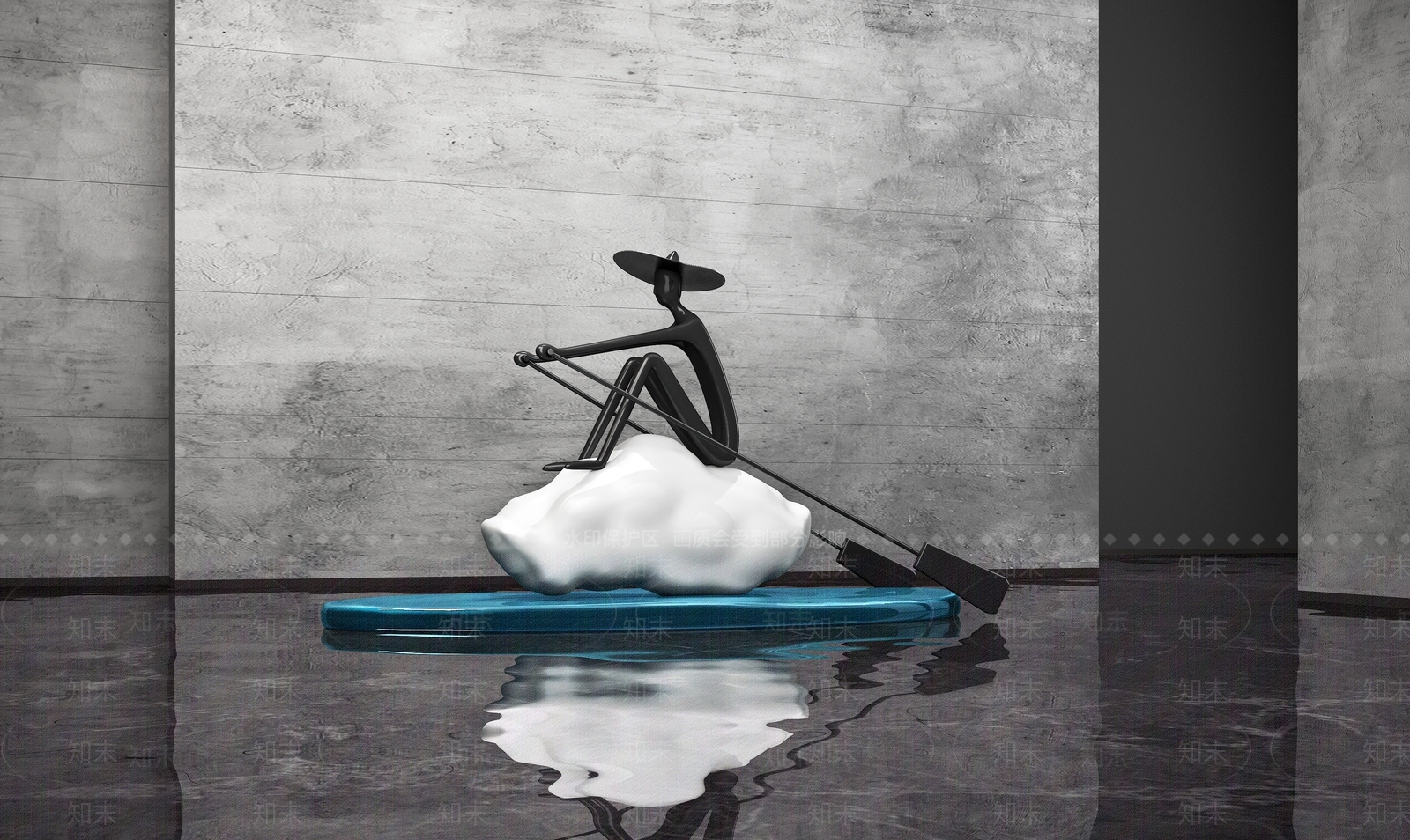 现代划船小人雕塑3D模型下载【ID:1101483103】