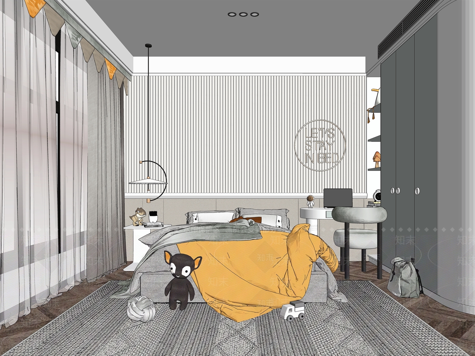 现代儿童房SU模型下载【ID:1101486847】