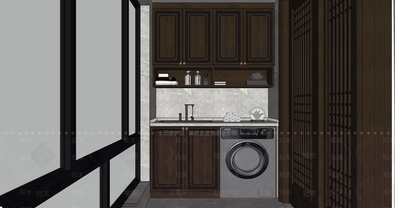 新中式家居阳台SU模型下载【ID:1101504502】