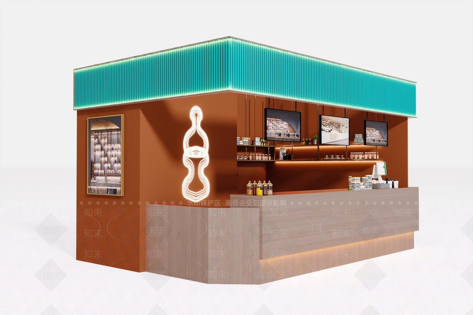 现代咖啡店吧台3D模型下载【ID:1101722157】