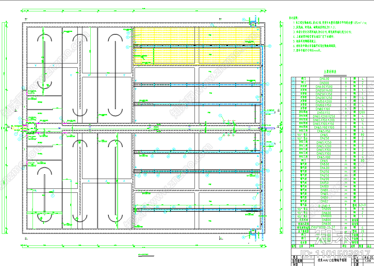改良AAO生物池平面剖面图cad施工图下载【ID:1101503917】
