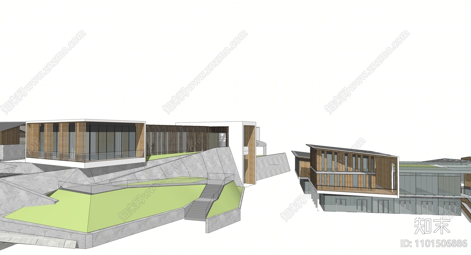 现代民宿建筑SU模型下载【ID:1101506886】