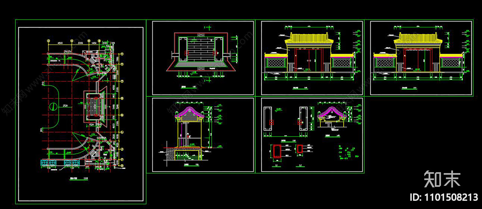 古建大门全套CAD施工图施工图下载【ID:1101508213】