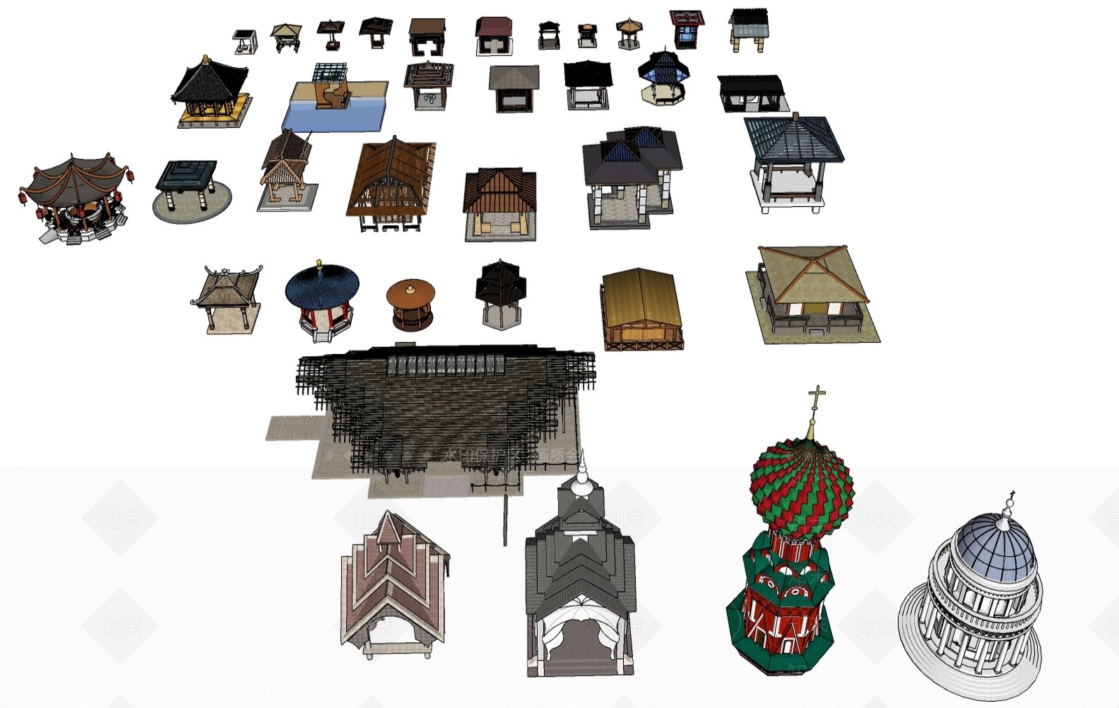 古典凉亭SU模型下载【ID:1101516545】