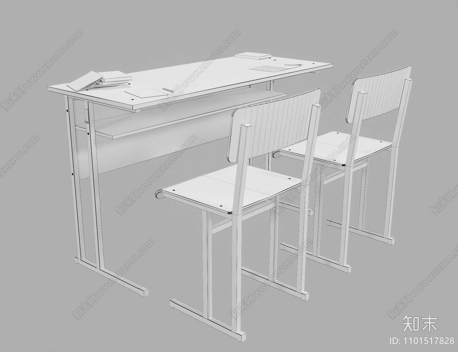 现代课桌椅组合3D模型下载【ID:1101517828】