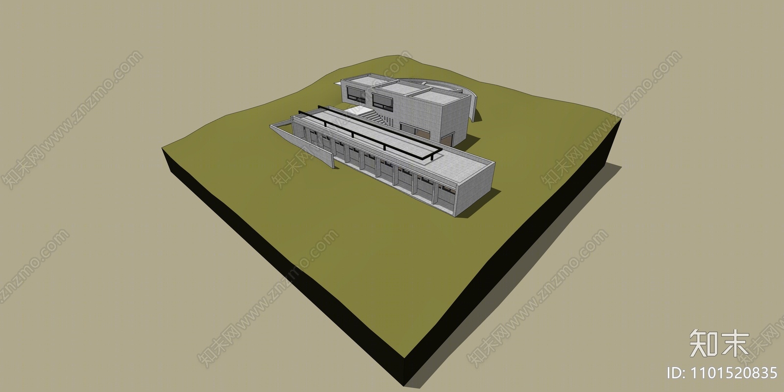 现代清水混凝土展览馆SU模型下载【ID:1101520835】