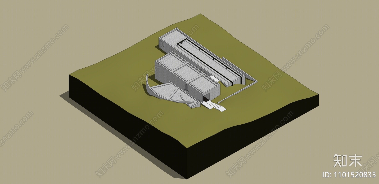 现代清水混凝土展览馆SU模型下载【ID:1101520835】