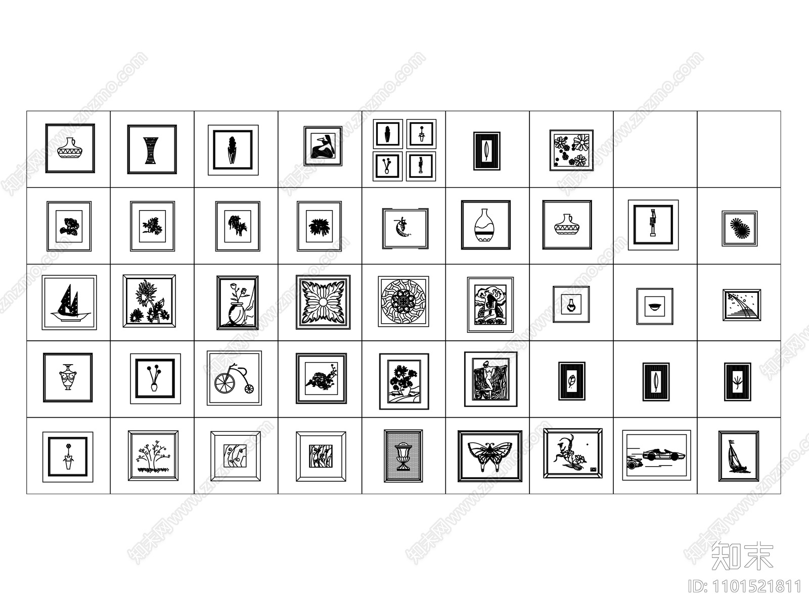 美式装饰画施工图下载【ID:1101521811】