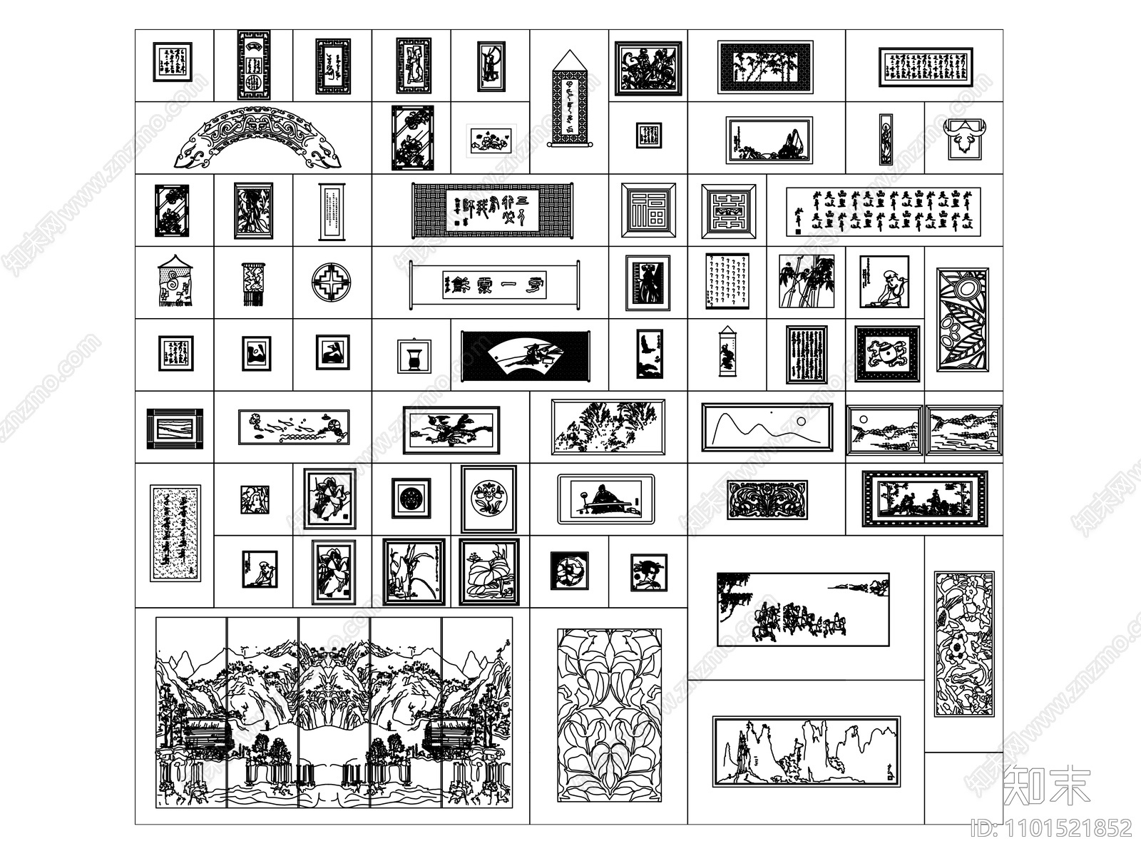 中式装饰画施工图下载【ID:1101521852】