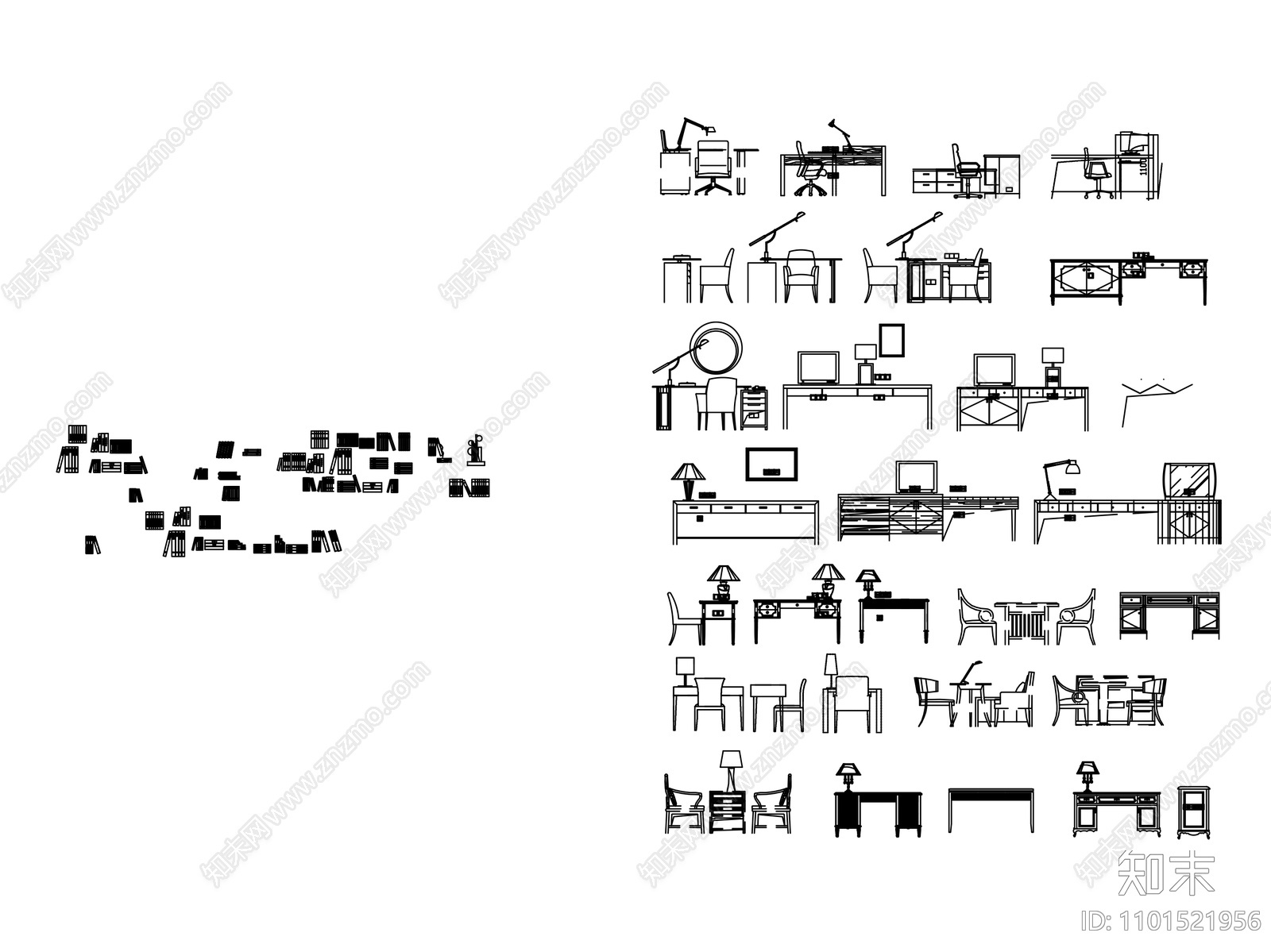 书桌椅平立面施工图下载【ID:1101521956】
