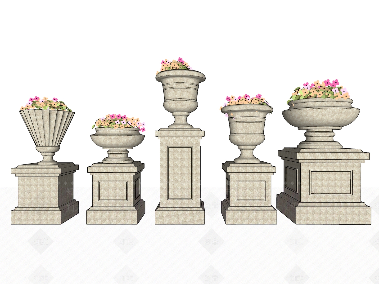 欧式花坛花钵组合SU模型下载【ID:1101522331】