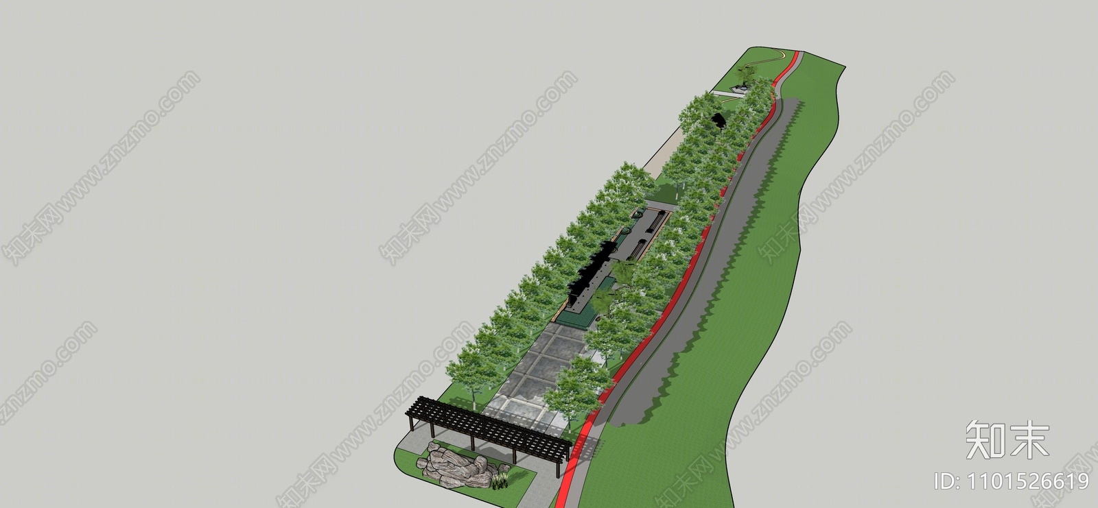 现代带状小游园景观SU模型下载【ID:1101526619】