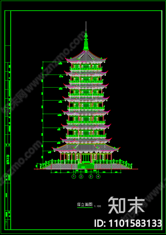 中式仿古佛塔建筑施工图cad施工图下载【ID:1101583133】