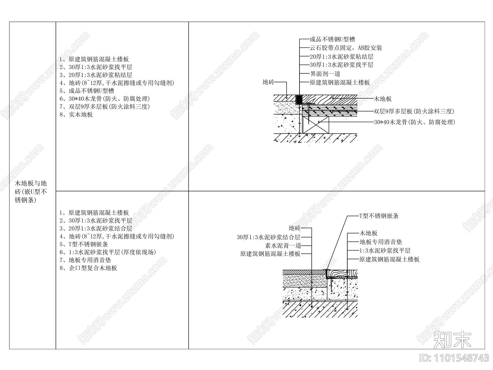 木地板与地砖相接做法大样施工图下载【ID:1101548743】