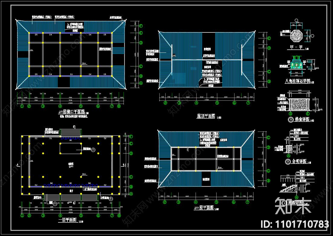 中式一套完整的古建cad施工图下载【ID:1101710783】