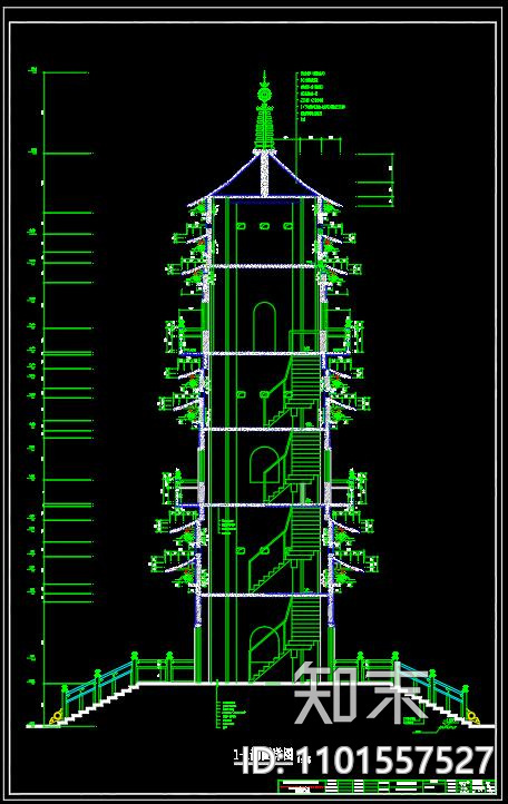 中式巢湖洗耳池古塔建筑cad施工图下载【ID:1101557527】