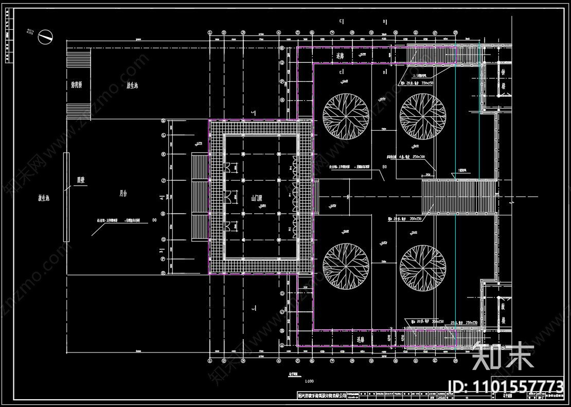 中式山门建筑cad施工图下载【ID:1101557773】