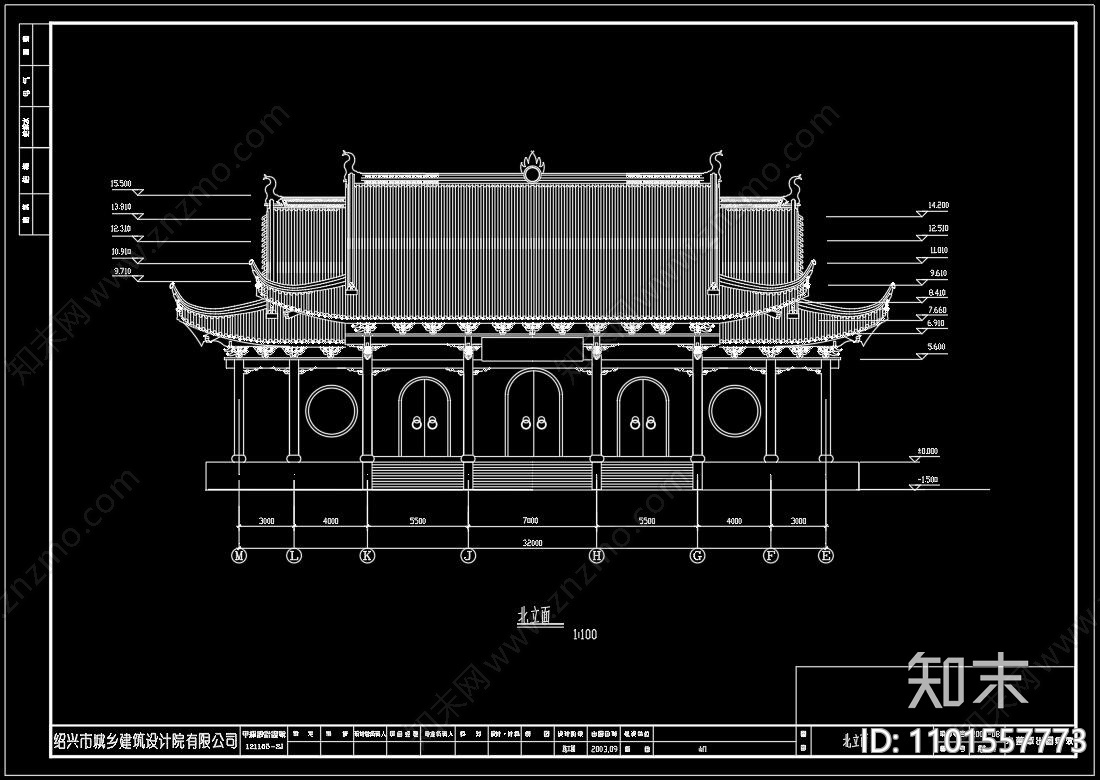 中式山门建筑施工图下载【ID:1101557773】