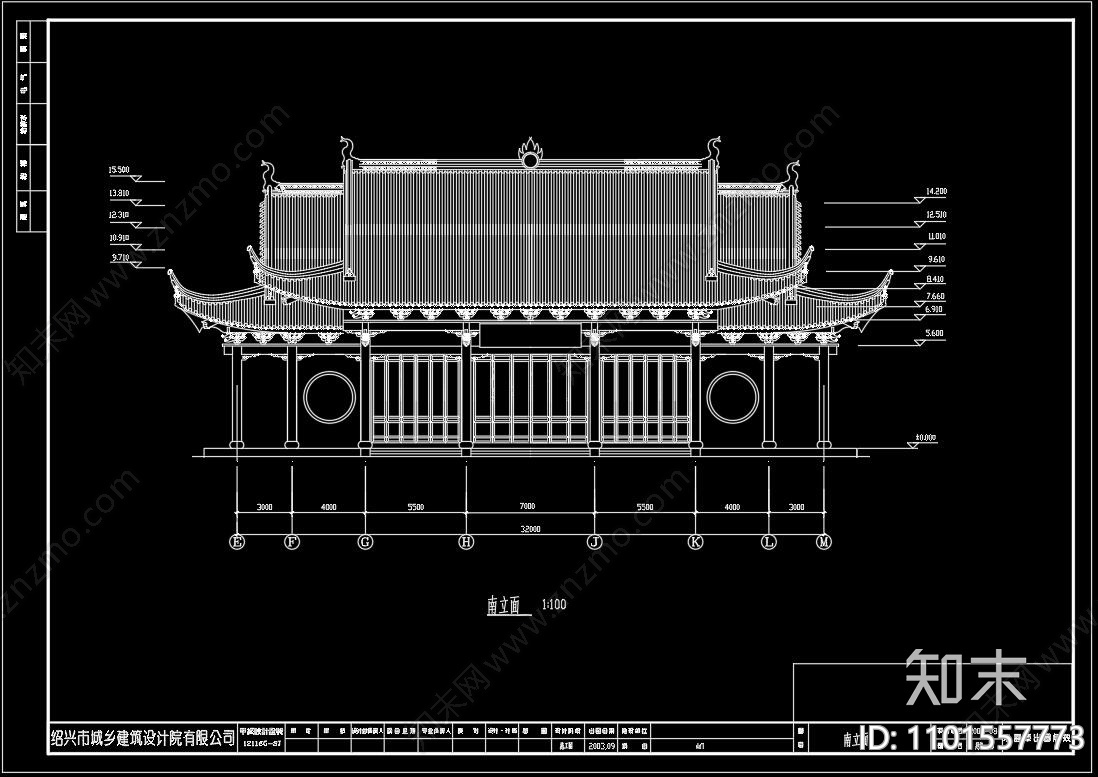 中式山门建筑cad施工图下载【ID:1101557773】