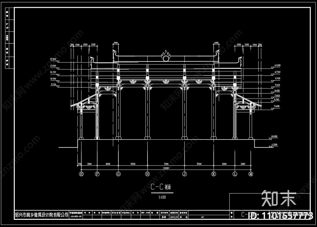 中式山门建筑cad施工图下载【ID:1101557773】
