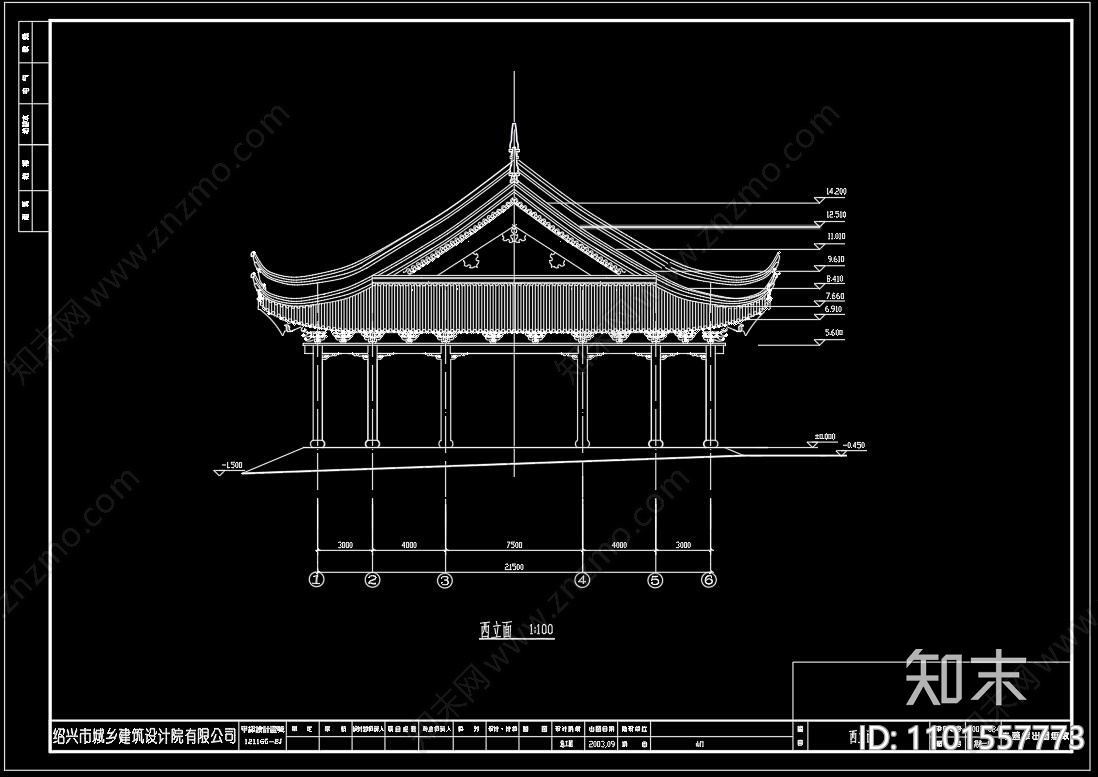 中式山门建筑cad施工图下载【ID:1101557773】