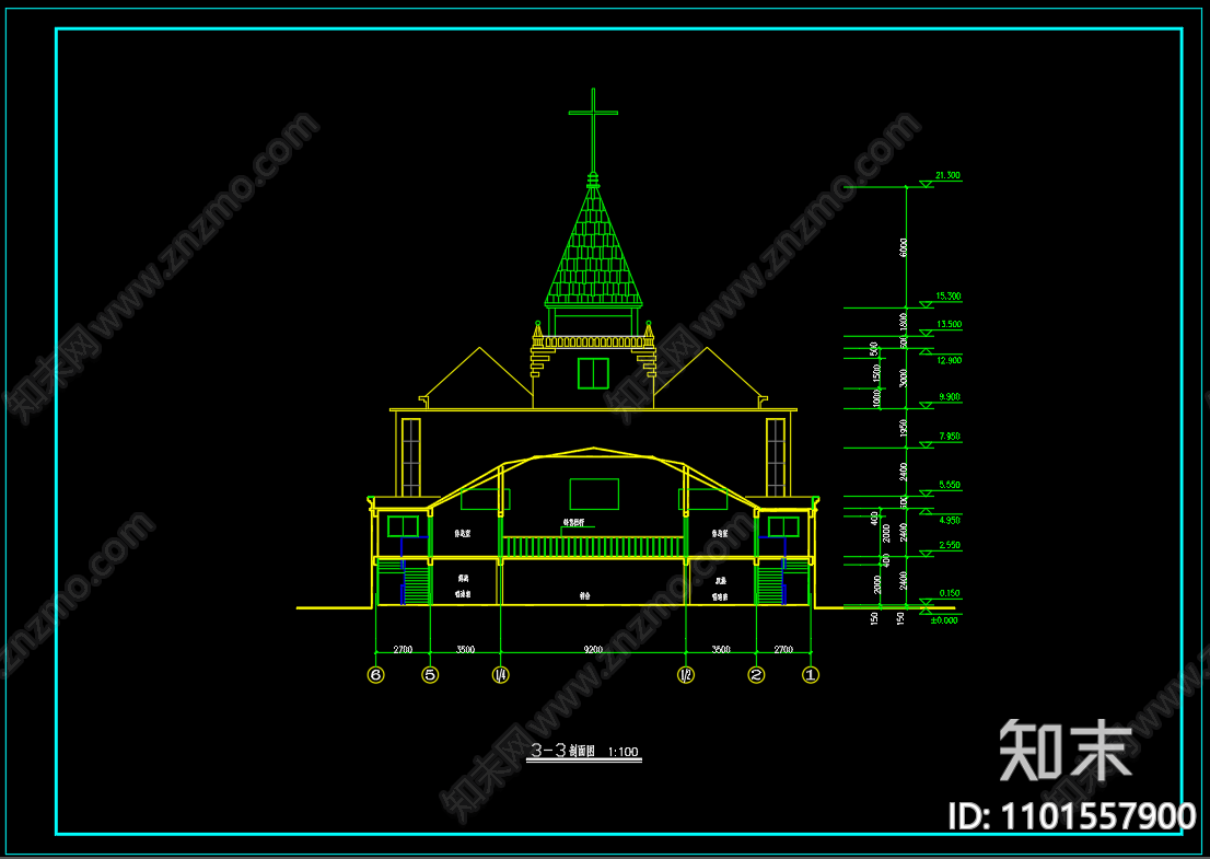 中式基督教会全套建筑图cad施工图下载【ID:1101557900】