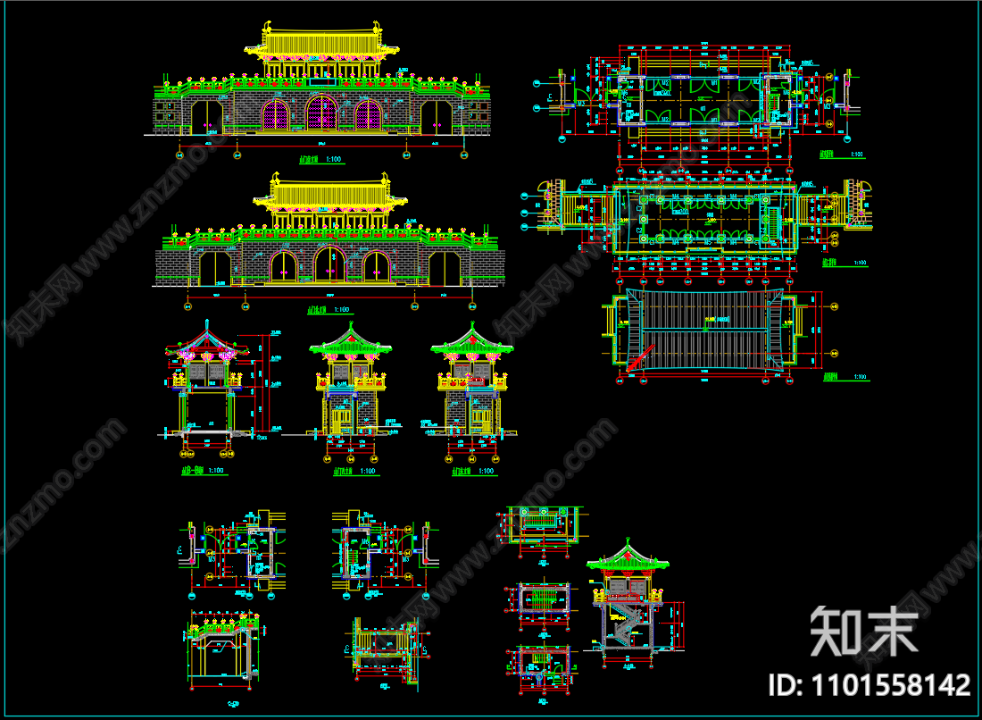 中式仿古山门建筑施工图下载【ID:1101558142】