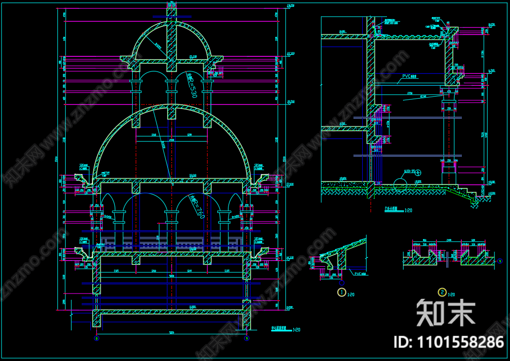 中式教堂建施cad施工图下载【ID:1101558286】