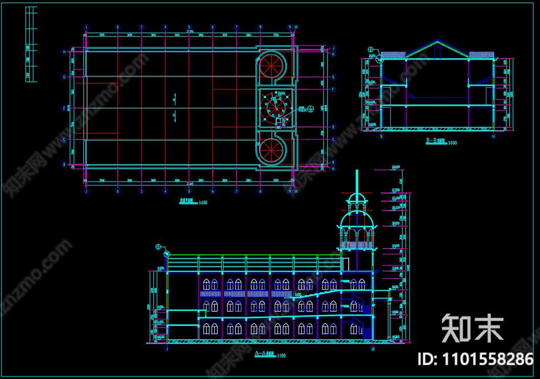 中式教堂建施cad施工图下载【ID:1101558286】