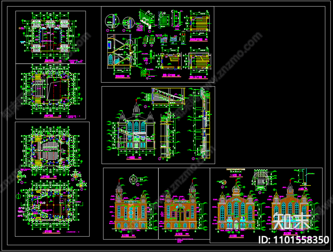 中式教堂建筑cad施工图下载【ID:1101558350】