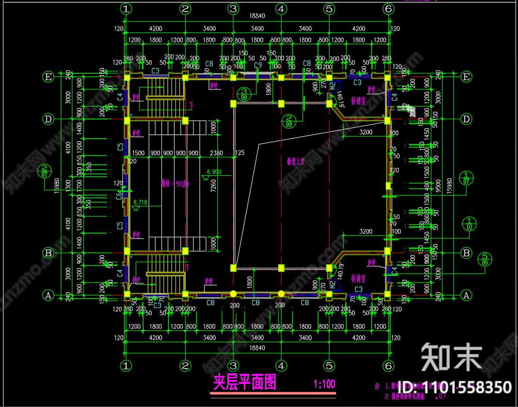 中式教堂建筑cad施工图下载【ID:1101558350】