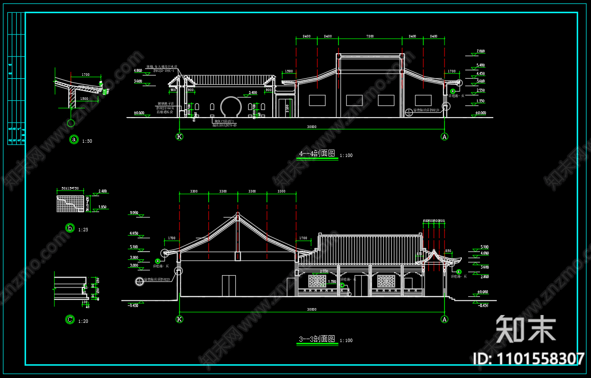 中式穆斯林教堂建筑cad施工图下载【ID:1101558307】