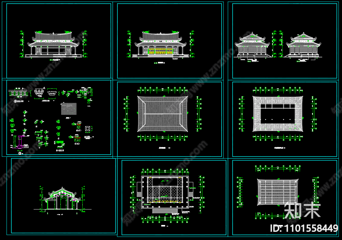 中式道家仿古建筑大殿建施图施工图下载【ID:1101558449】