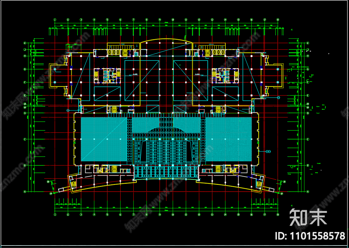 中式双子塔综合大楼cad施工图下载【ID:1101558578】