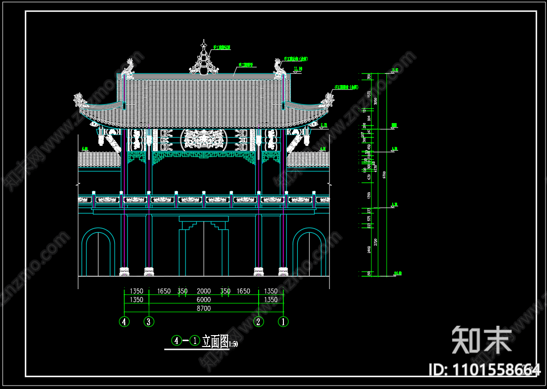 中式仿古建筑万寿宫cad施工图下载【ID:1101558664】