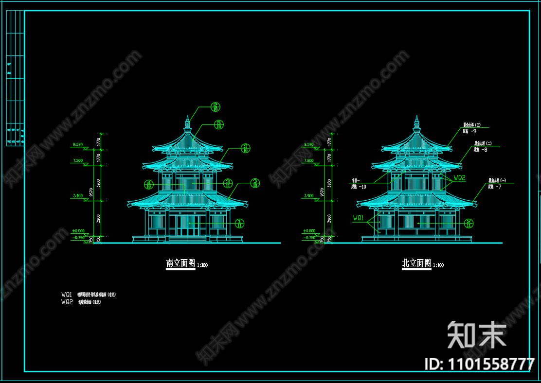 中式古建仿唐紫云阁cad施工图下载【ID:1101558777】