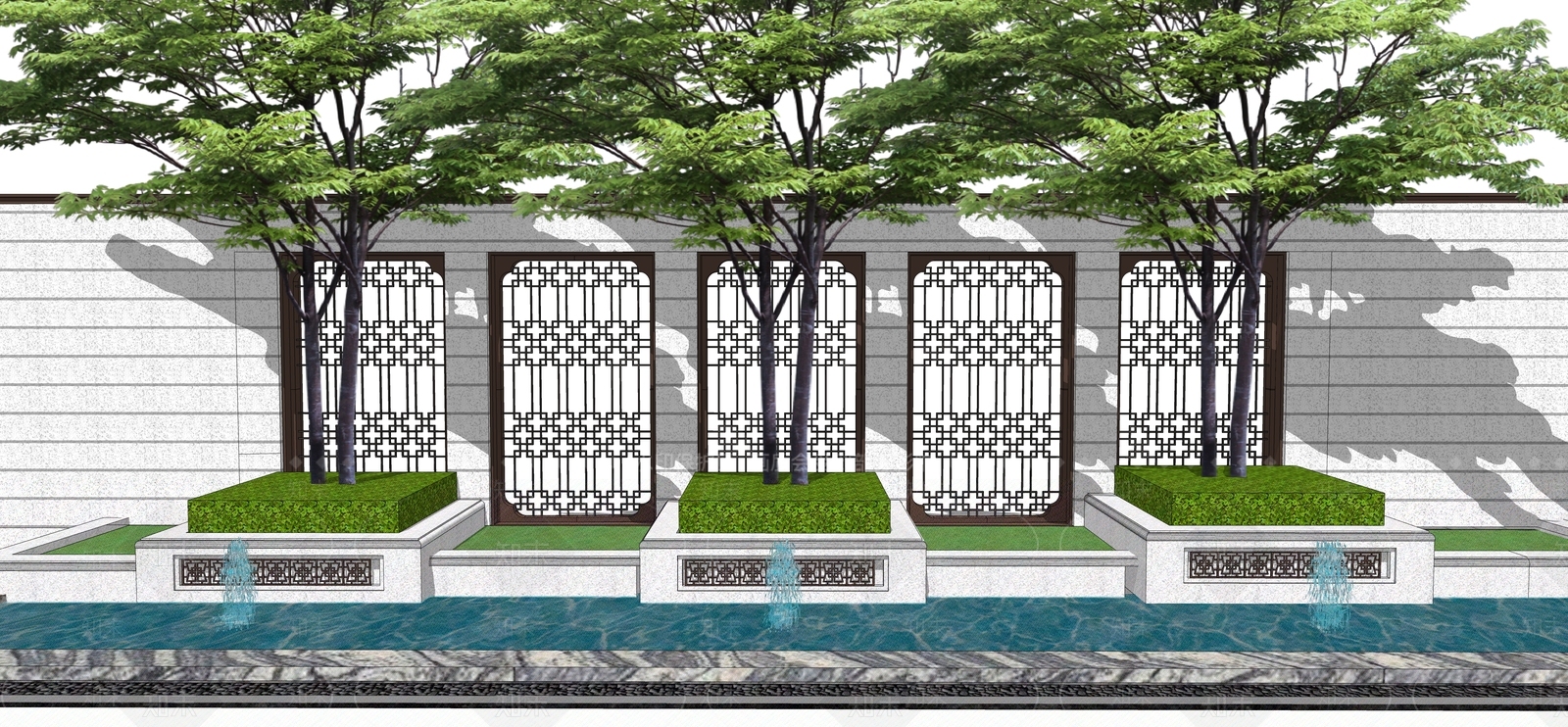 新中式景观小品SU模型下载【ID:1101562592】