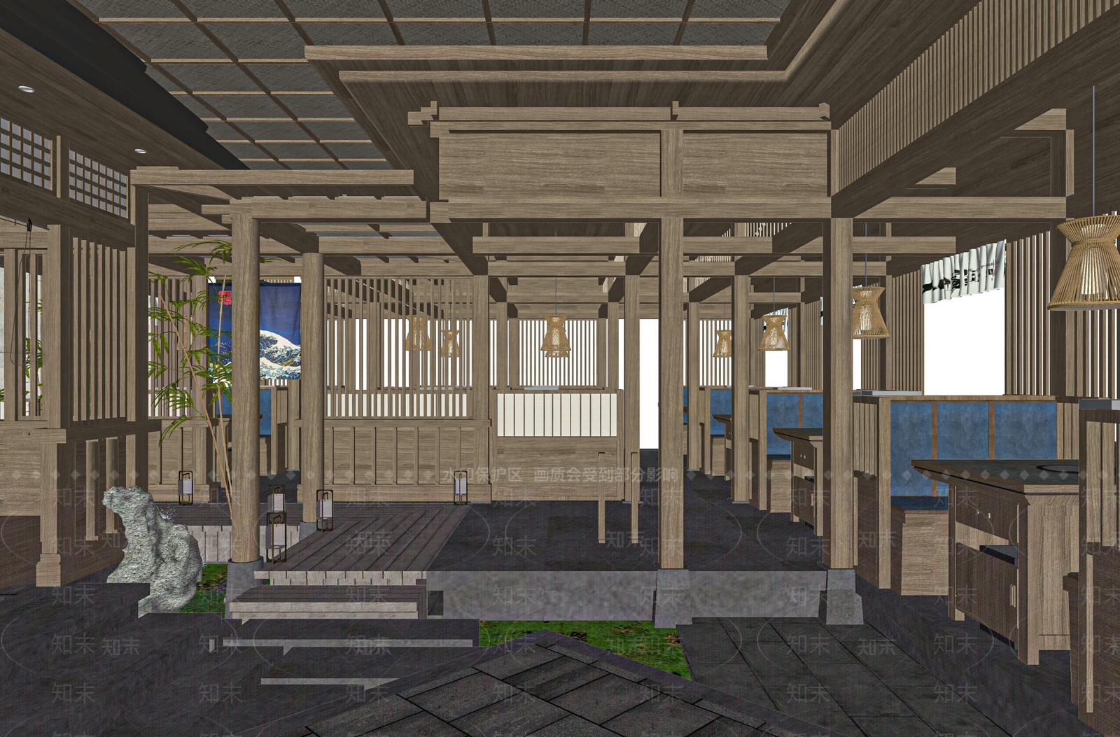 日式餐厅料理店SU模型下载【ID:1101565094】