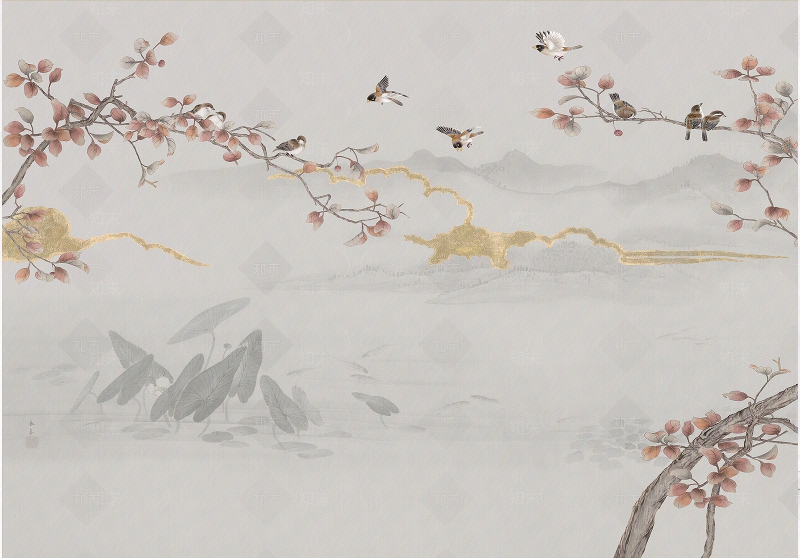 手绘墙纸中式贴图下载【ID:1101566790】