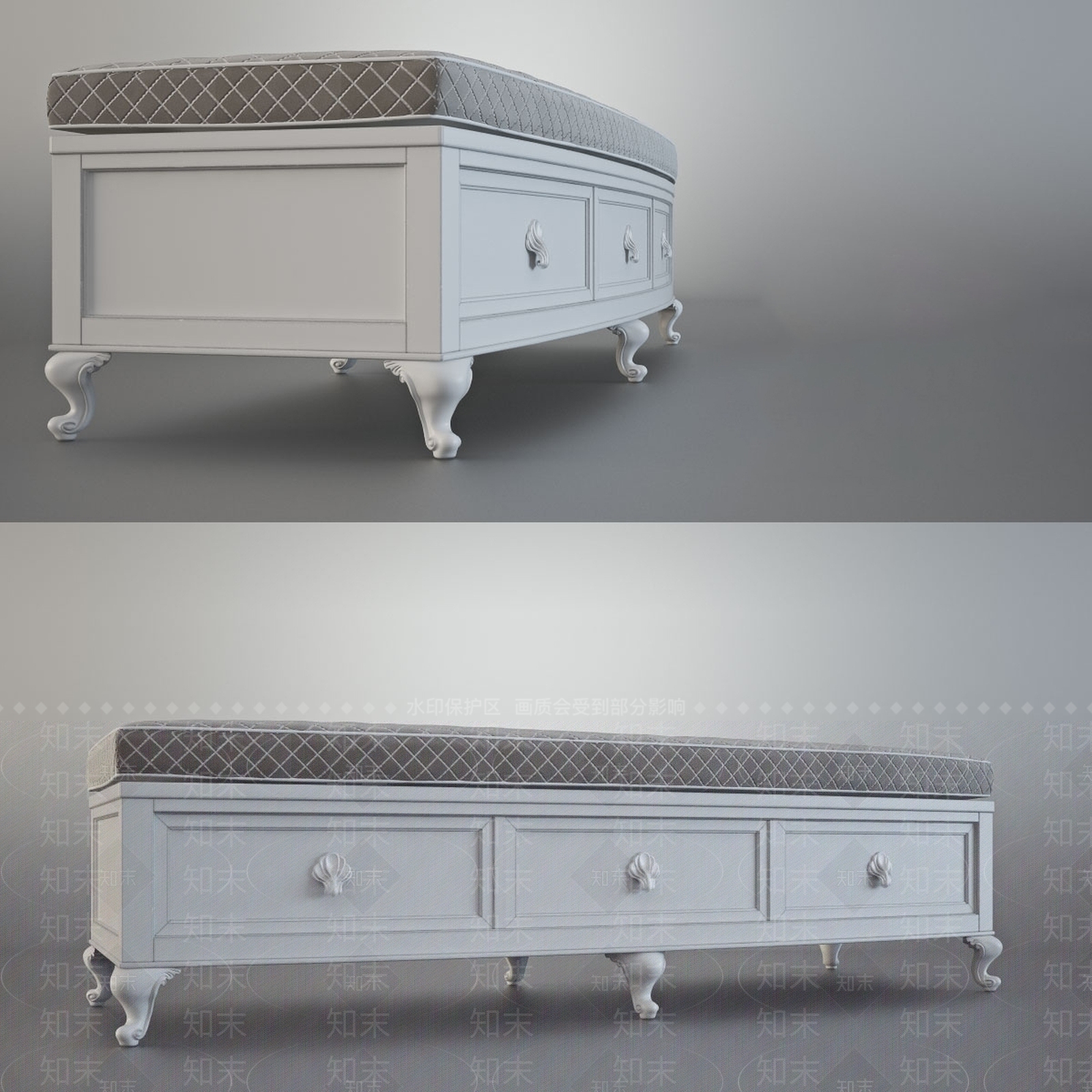 简欧床尾凳3D模型下载【ID:1101566926】