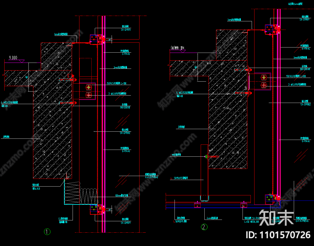 外墙干挂铝塑板幕墙节点图施工图下载【id:1101570726】